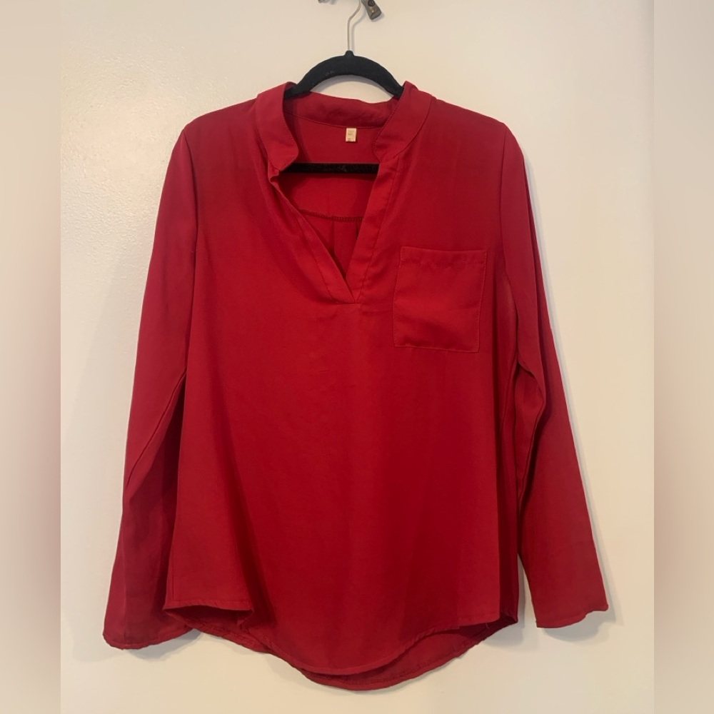 Red blouse with chest pocket